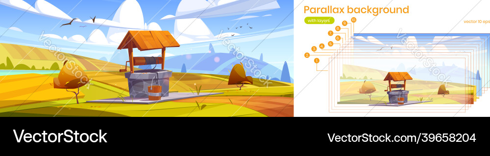 Parallax background for game old stone well Parallax background for game old stone well vector image