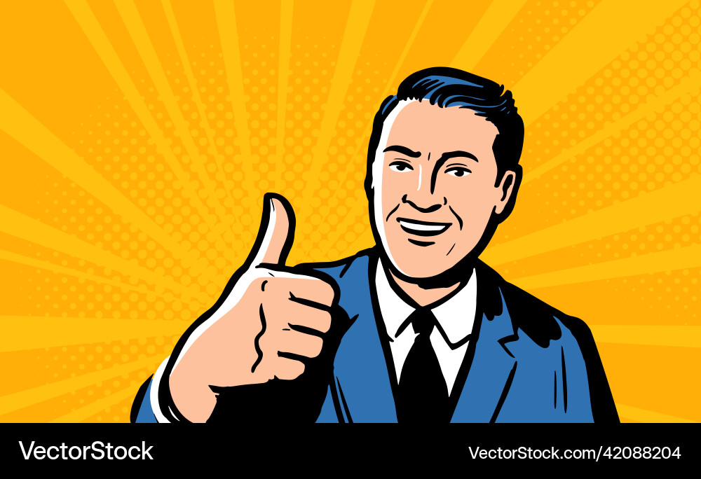 Smiling confident businessman with thumbs up Smiling confident businessman with thumbs up vector image