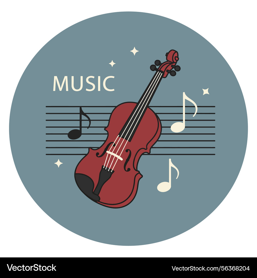 Violin music notes with red string instrument Violin music notes with red string instrument vector image