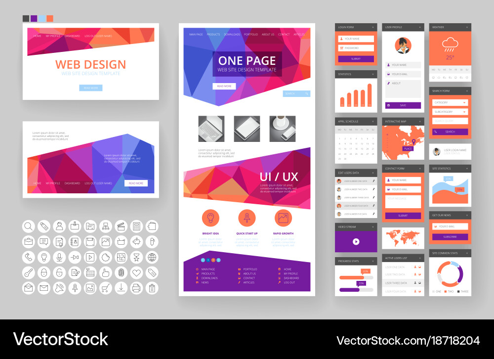 Website design template and interface elements vector image
