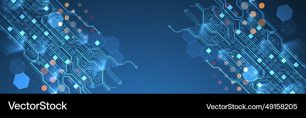 Abstract circuit board and hexagons on gradient Abstract circuit board and hexagons on gradient vector image