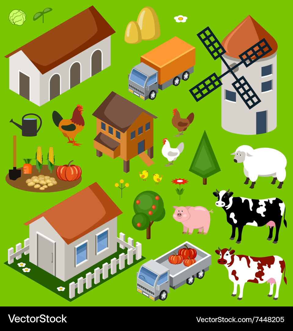 Farm isometric set Royalty Free Vector Image - VectorStock