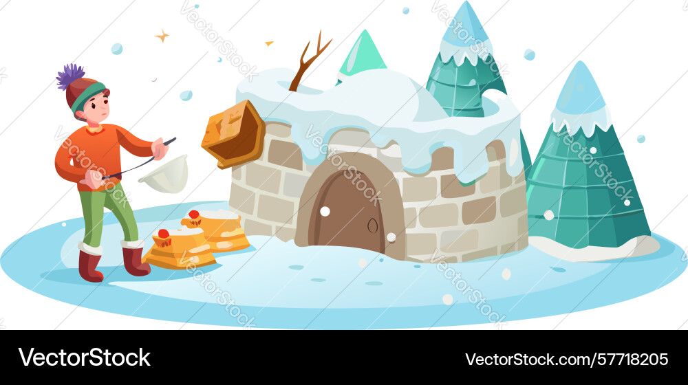 Focused child building a robust igloo with snow Vector Image