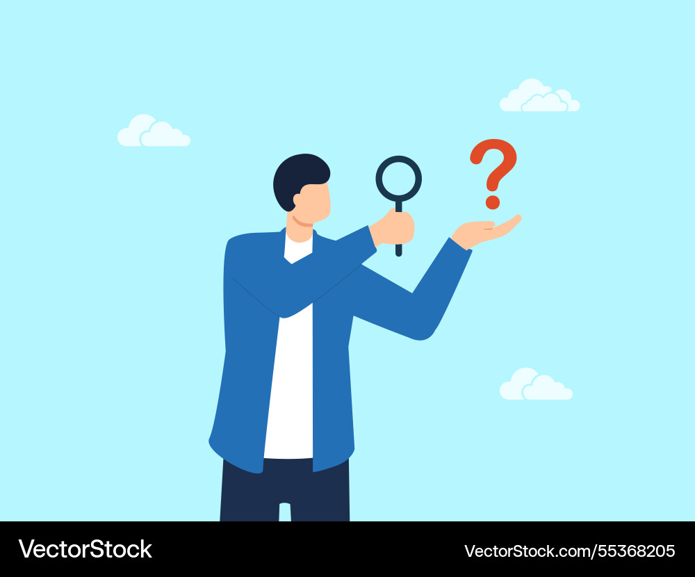 Man investigating question mark problem solving vector image