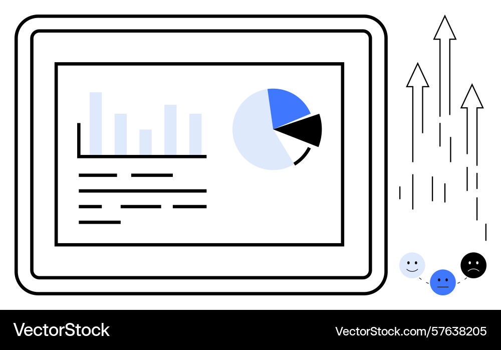 Tablet displaying data analytics with bar graph vector image