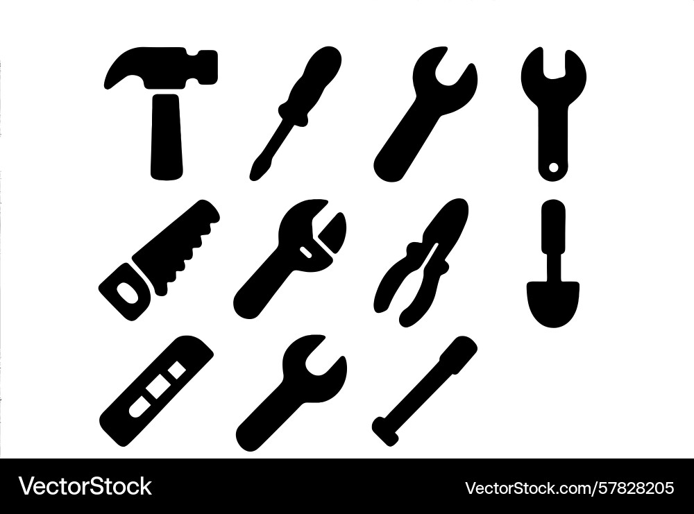 Various hand tools arranged in a grid showcasing Vector Image