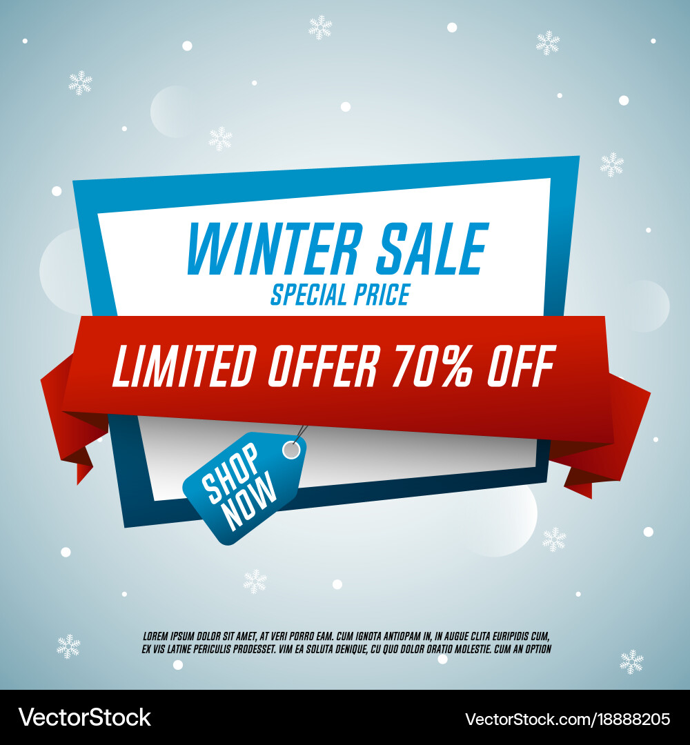 Winter Sale Origami Banner - Red Ribbon vector image