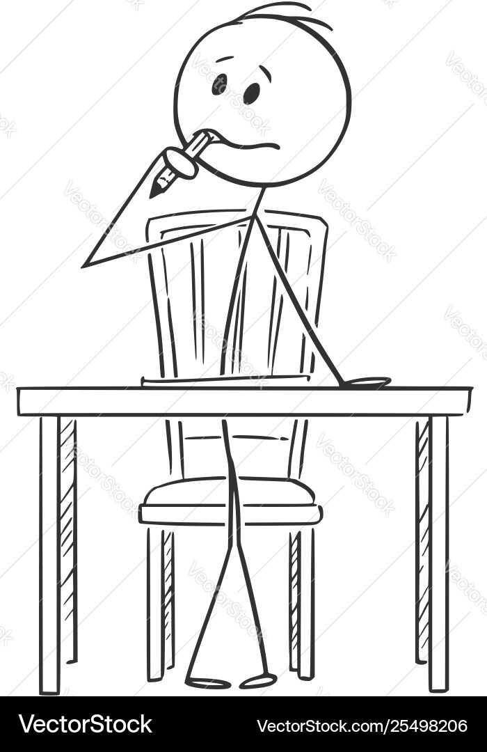 Cartoon man sitting behind desk and thinking Cartoon man sitting behind desk and thinking vector image