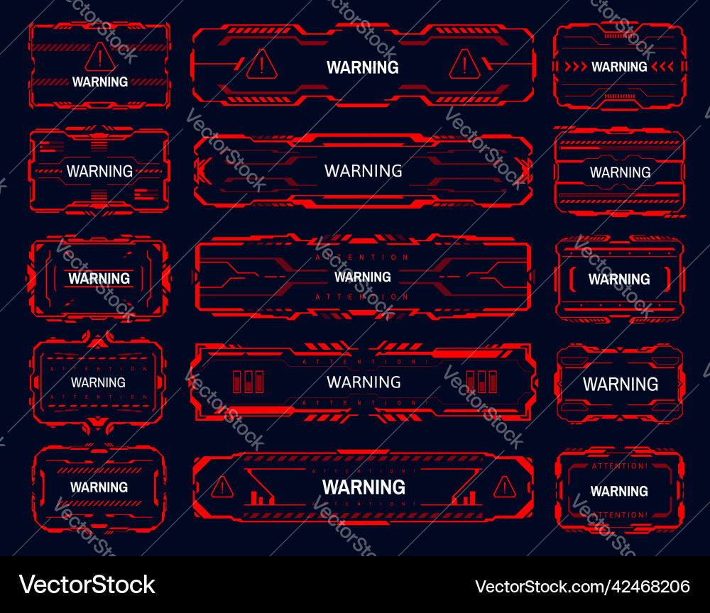 Danger warning attention alert red frames set Danger warning attention alert red frames set vector image