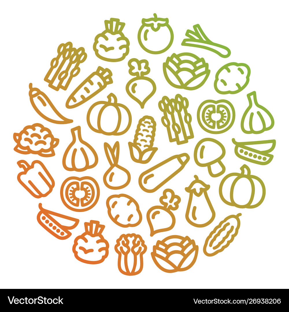 Vegetables color icons in a circular shape vector image