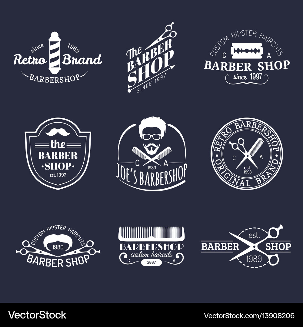 Vintage Barber Shop Logo Set Vector Image