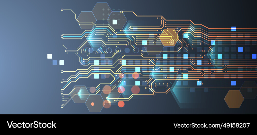 Abstract circuit board and hexagons on gradient Abstract circuit board and hexagons on gradient Vector Image