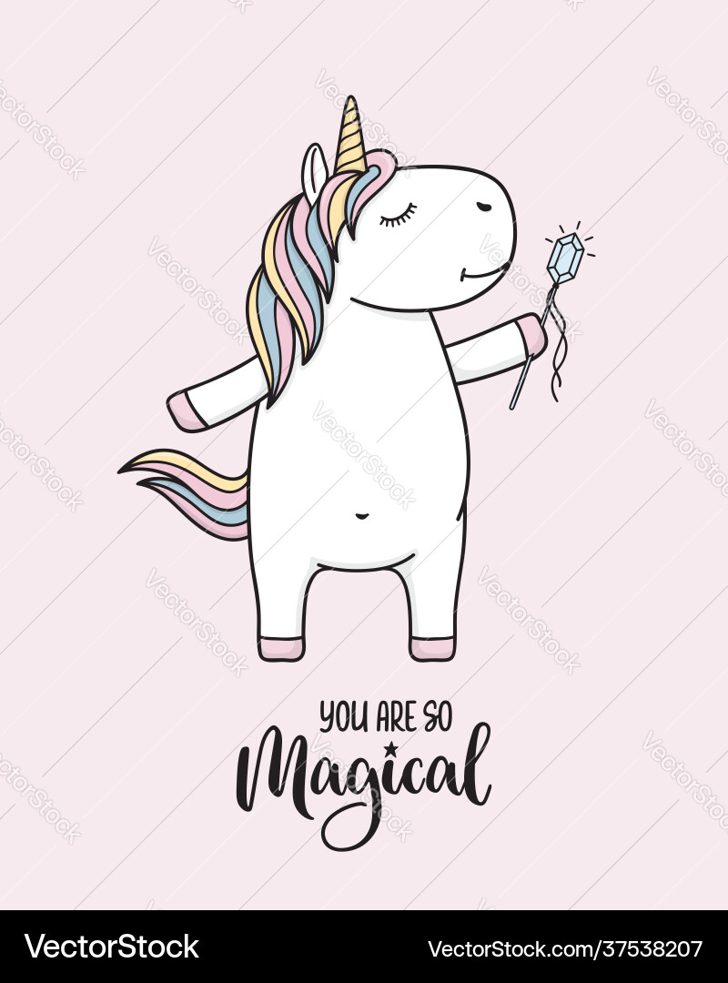 Cute unicorn with magic wand Cute unicorn with magic wand vector image