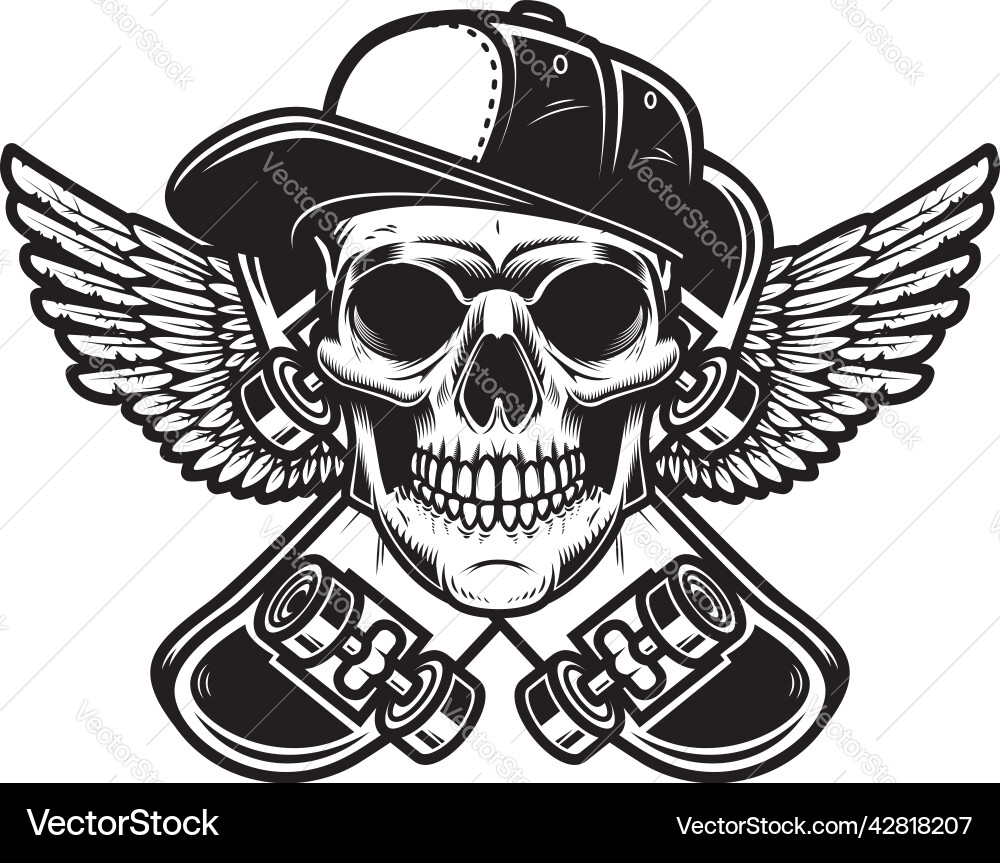 Skateboarder skull with crossed skateboards Vector Image