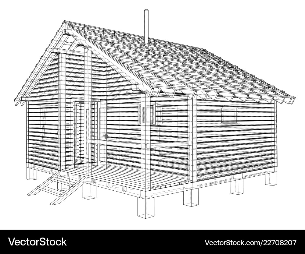 Sketch of small house rendering 3d vector image