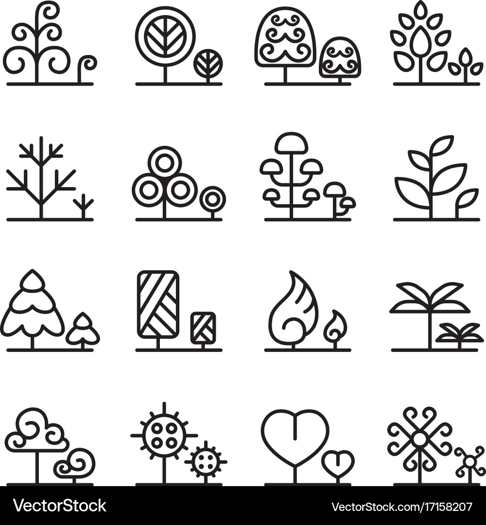 Tree icon set in thin line style vector image