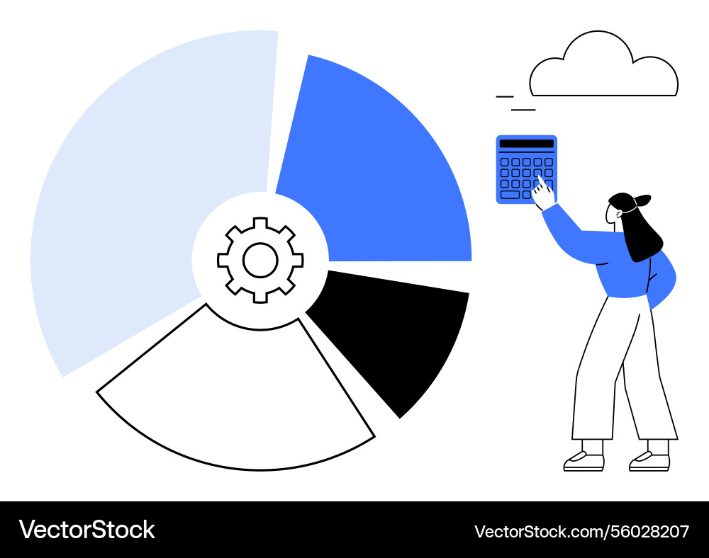 Woman analyzing pie chart data with calculator Woman analyzing pie chart data with calculator vector image