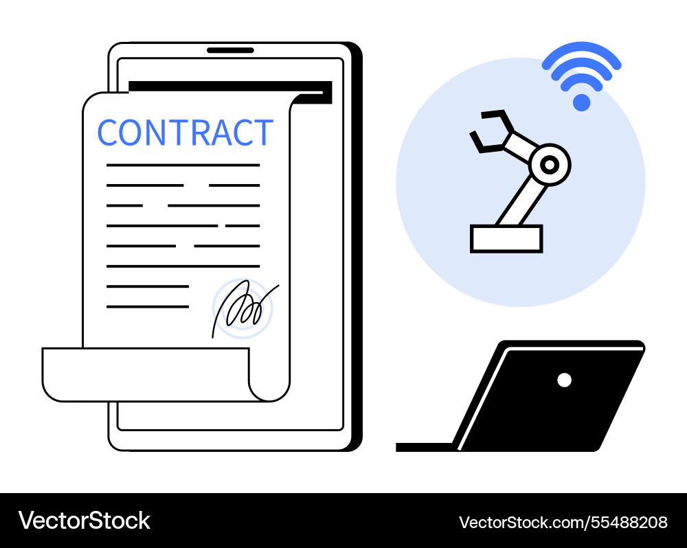 Digital contract signing with robotic arm Digital contract signing with robotic arm vector image