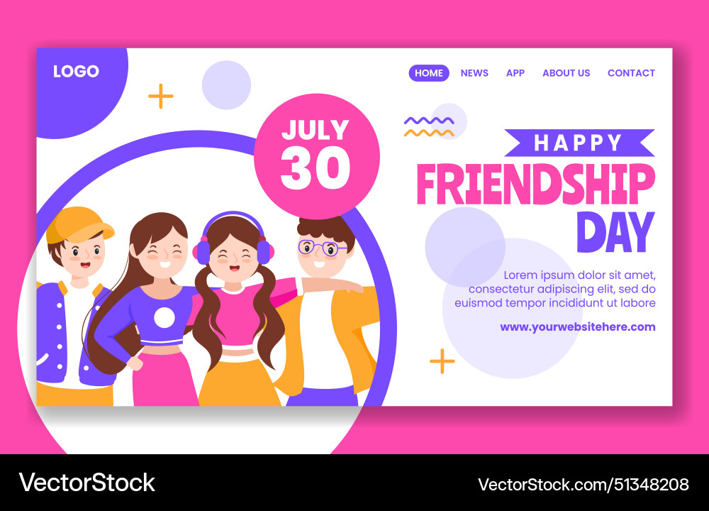 Friendship day social media landing page cartoon Friendship day social media landing page cartoon vector image