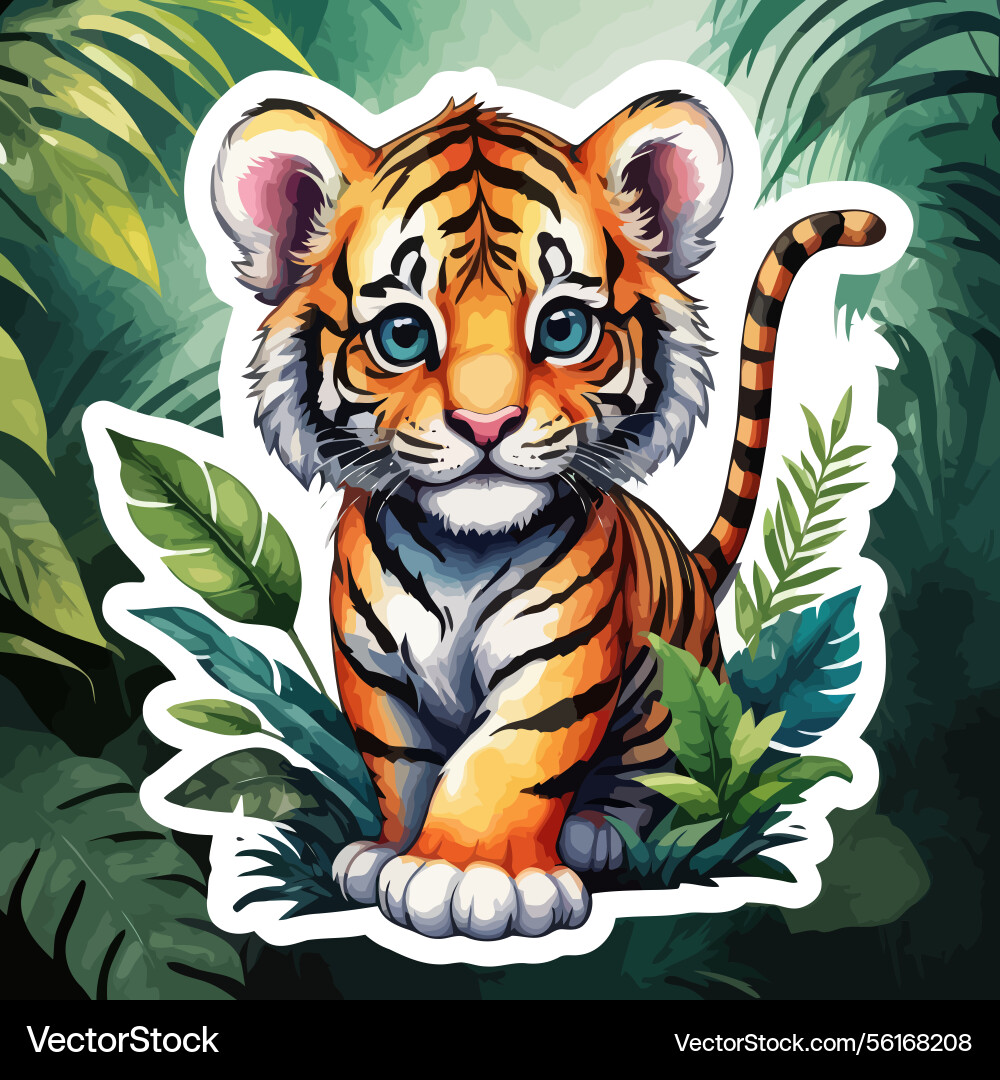 Jungle animal baby tiger in watercolor Jungle animal baby tiger in watercolor vector image