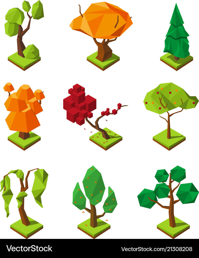 Low poly isometric trees vector image