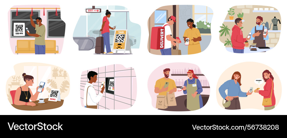 People scan qr code by smartphone for payment People scan qr code by smartphone for payment vector image