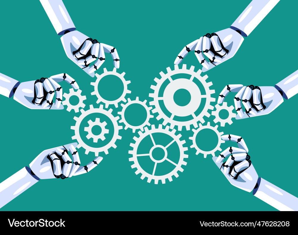 Robot hands insert gears together Vector Image