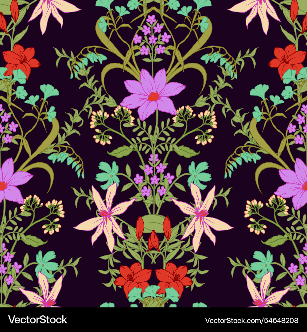 Seamless floral pattern with graphic wild flowers Seamless floral pattern with graphic wild flowers Vector Image