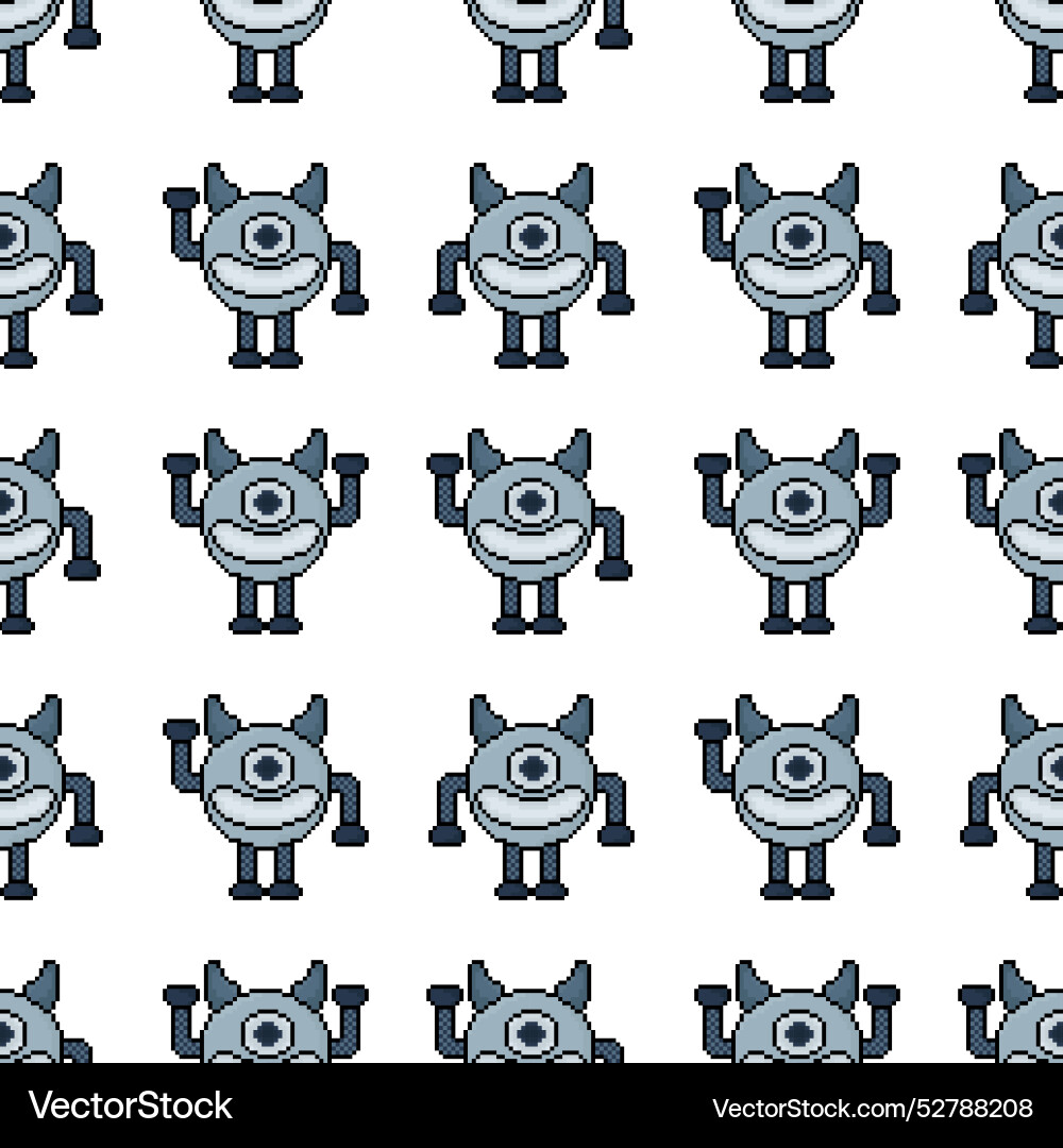 Seamless pattern pixel robot with 3 different Seamless pattern pixel robot with 3 different vector image