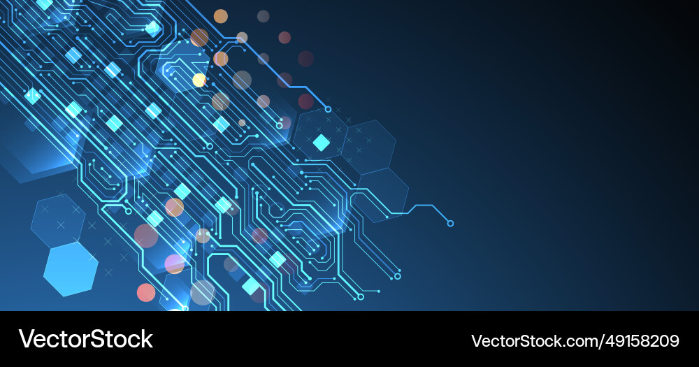 Abstract circuit board and hexagons on gradient Abstract circuit board and hexagons on gradient vector image