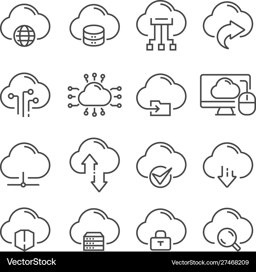 Cloud data technology thin line web icons set vector image