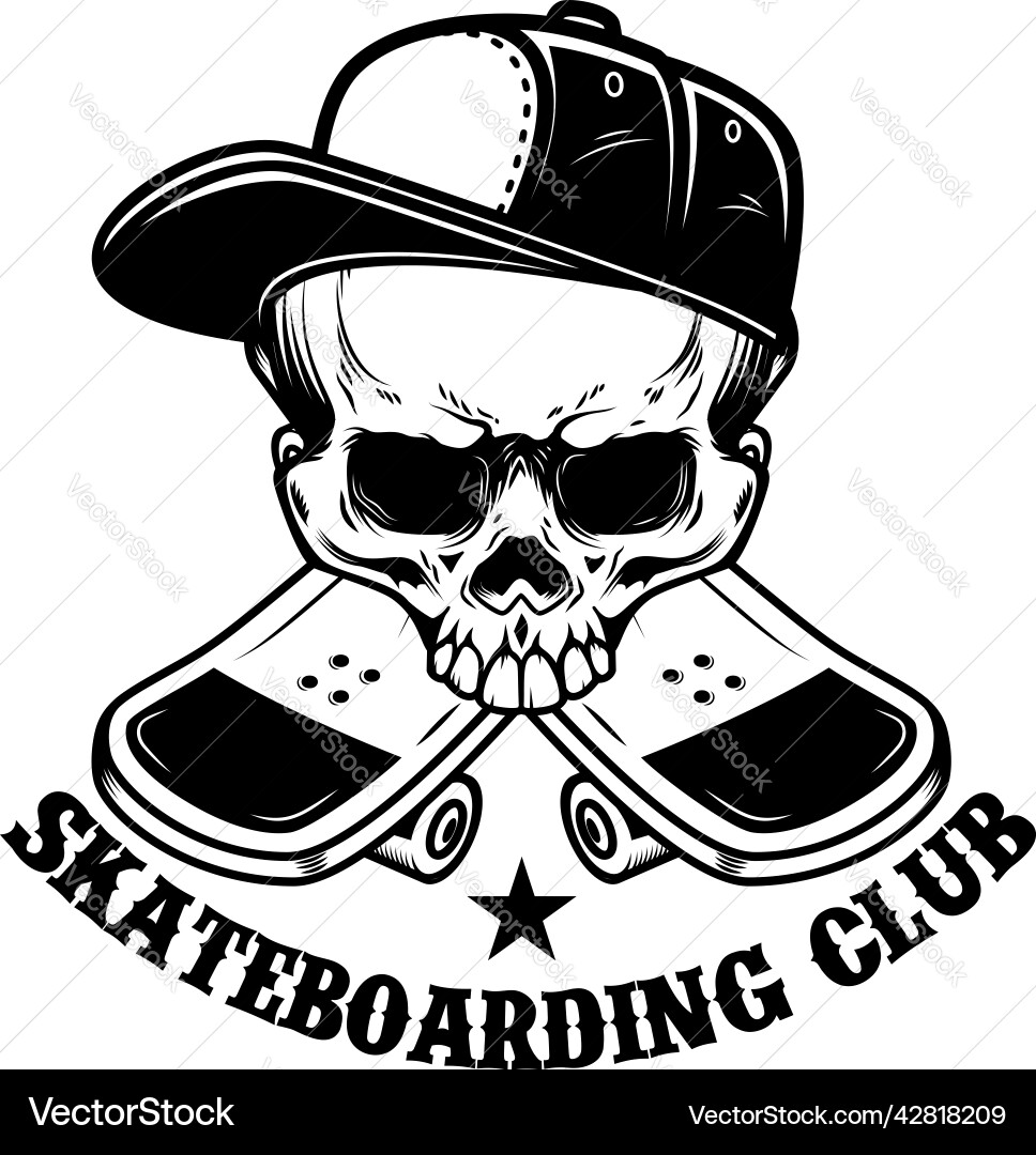 Skateboarder skull with crossed skateboards Skateboarder skull with crossed skateboards vector image