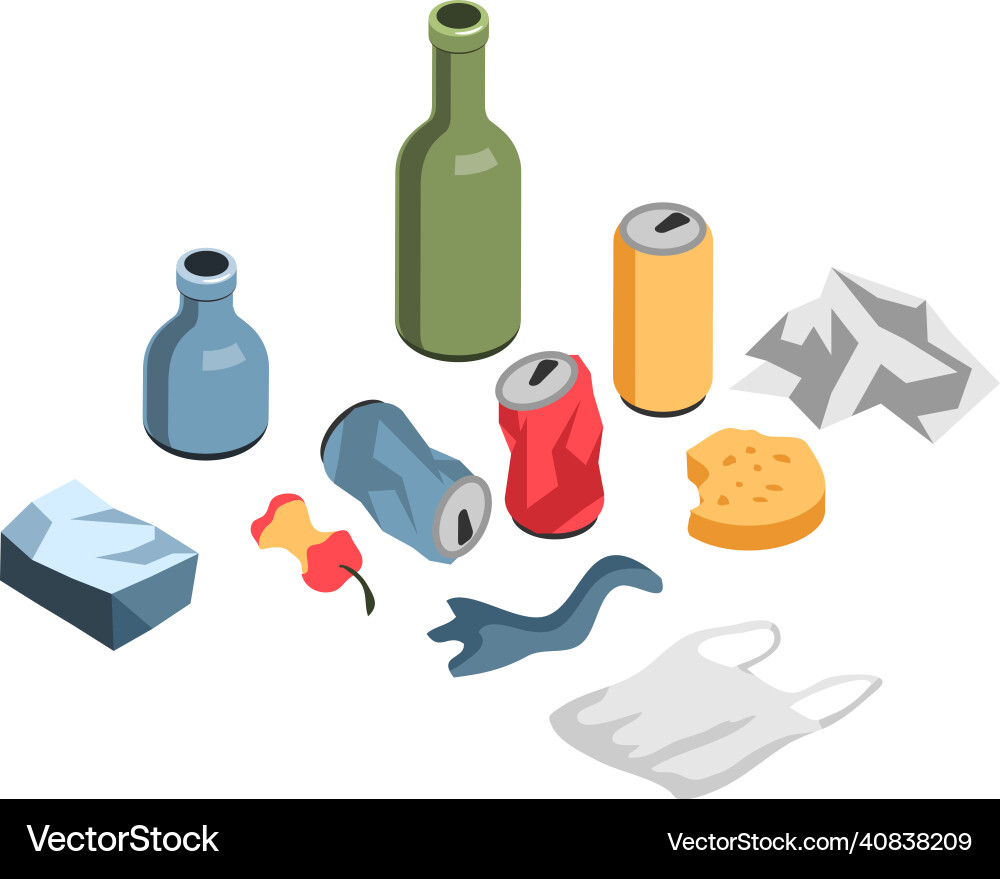 Unsorted garbage isometric composition Unsorted garbage isometric composition vector image