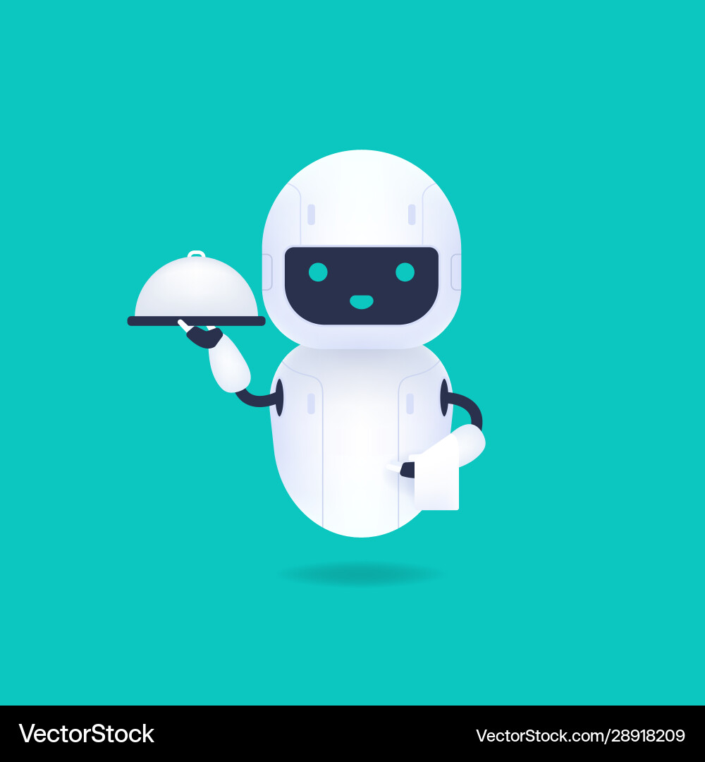 White android robot holding a serving tray White android robot holding a serving tray vector image
