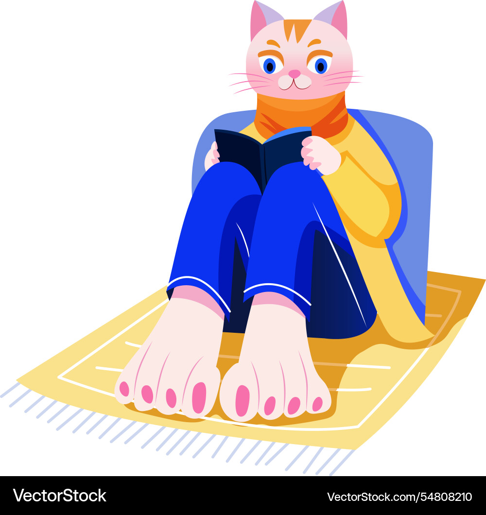 Cat book reading in flat style Vector Image