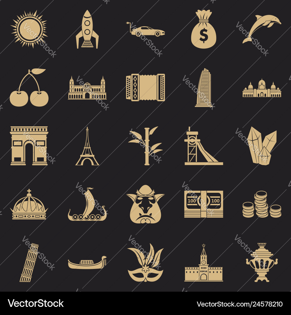 Exploring the world icons set simple style Exploring the world icons set simple style vector image