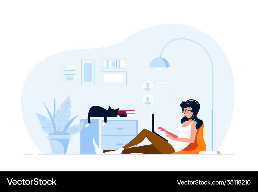 Junge Frau zu Hause mit Laptop flachen Stil Junge Frau zu Hause mit Laptop flachen Stil vektorbild