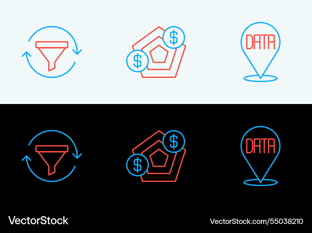 Set line data analysis sales funnel with chart Set line data analysis sales funnel with chart vector image