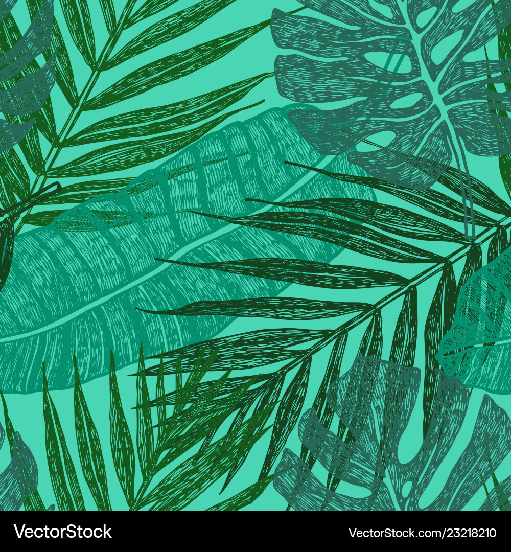 Tropical palm leaves seamless pattern vector image