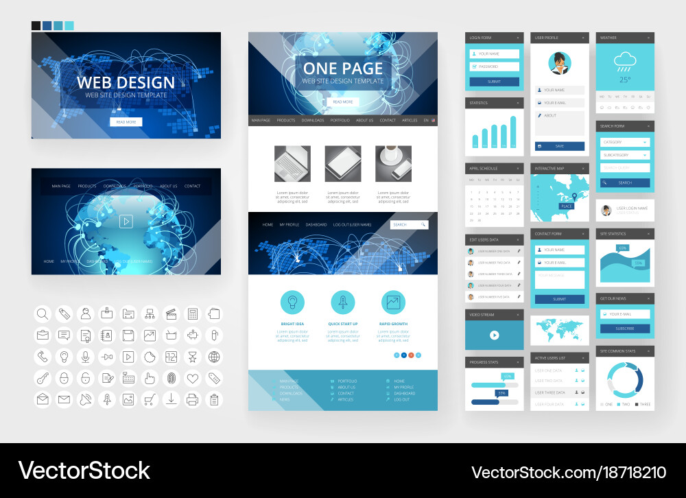 Website design template and interface elements vector image