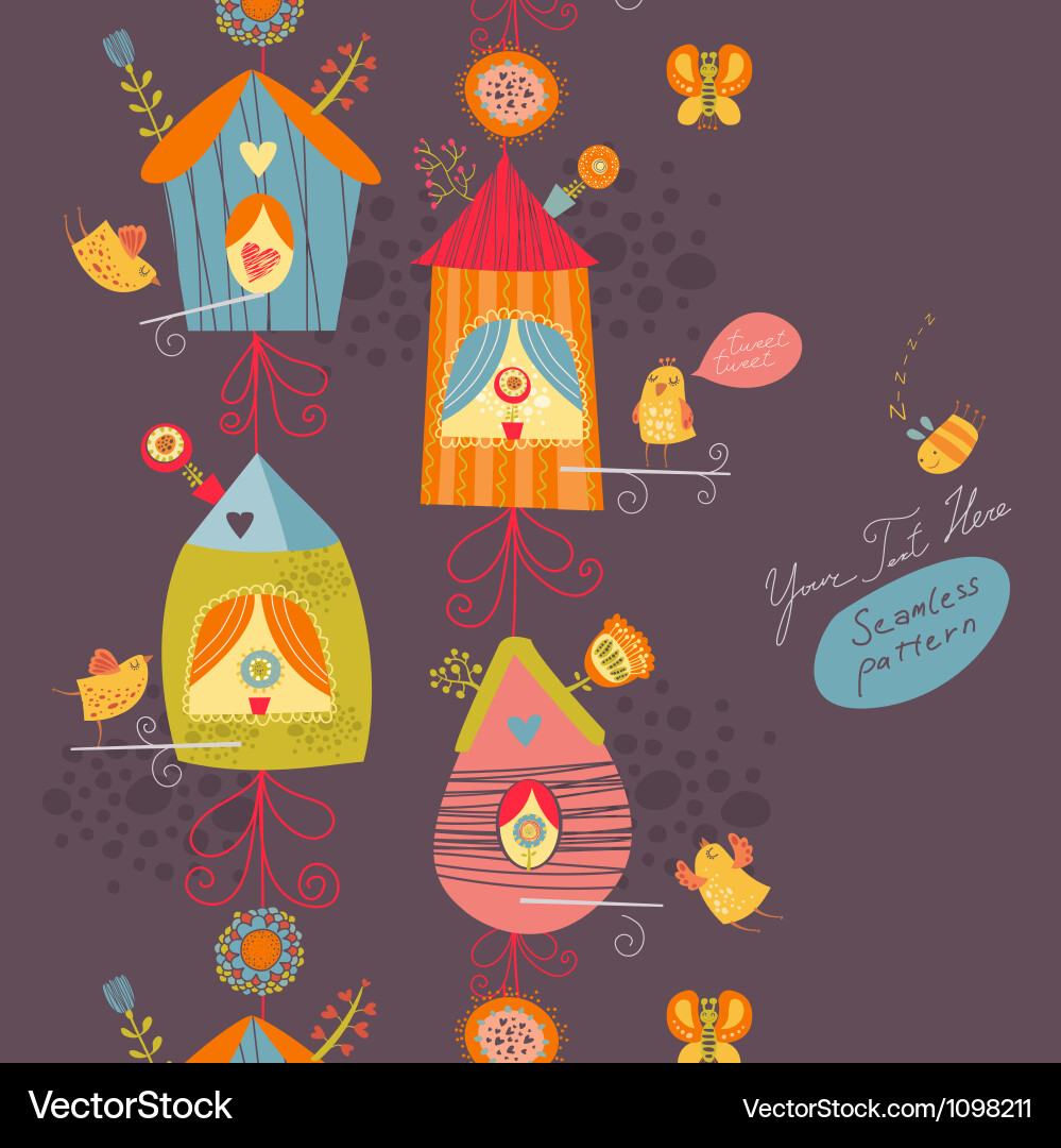 Charming Bird Nest Seamless Pattern Vector Image