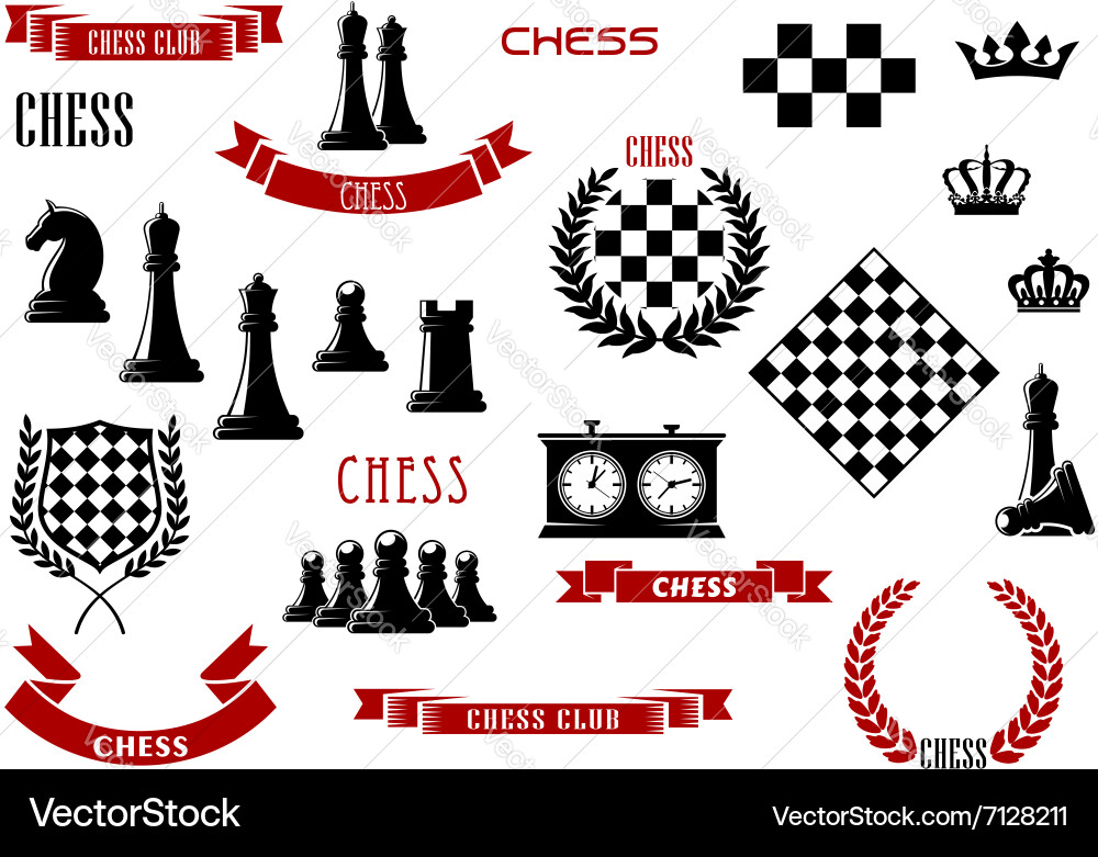 Chess game items icons and design elements vector image