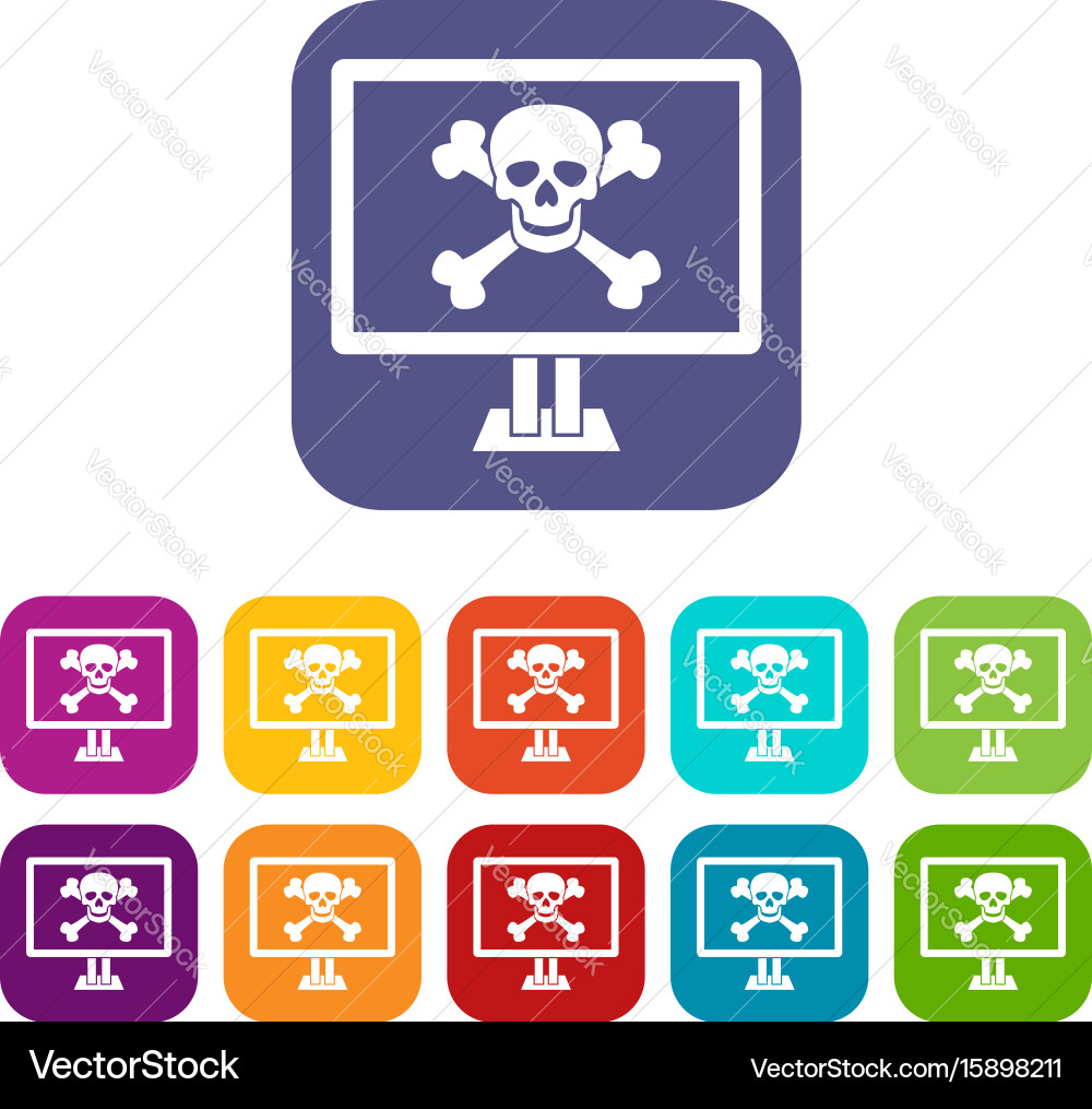 Computer monitor with a skull and bones icons set Vector Image