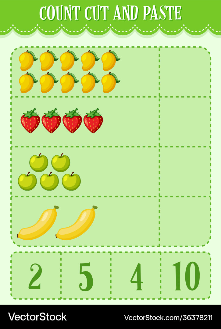 Count cut and paste maths worksheet for children vector image