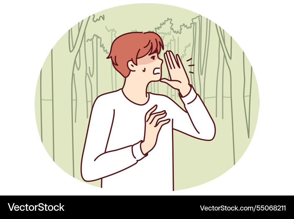 Man lost in forest screams trying to call for help Man lost in forest screams trying to call for help vector image