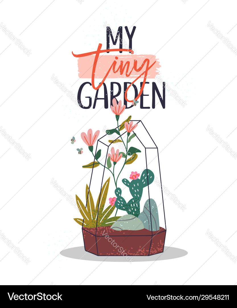 My tiny garden quote concept flower terraium My tiny garden quote concept flower terraium vector image