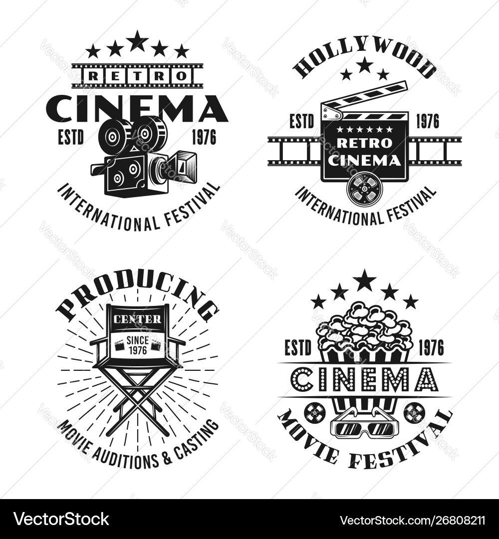Retro Cinema Emblems & Labels Vector Image