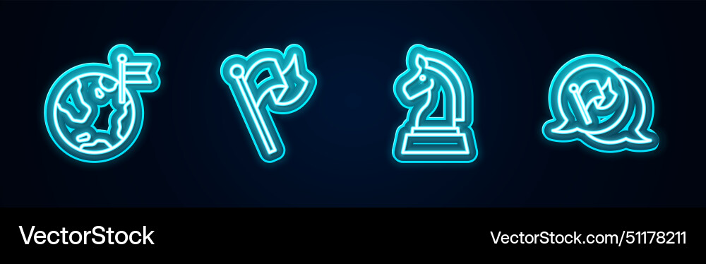 Set line planet with flag chess and glowing vector image