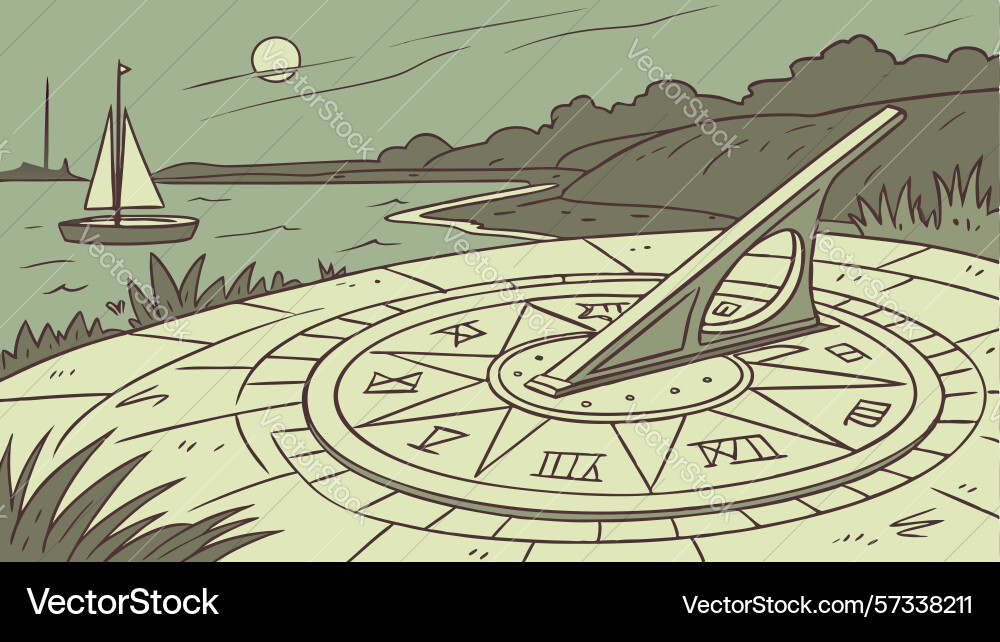 Sundial with clockwork path fusion of time vector image