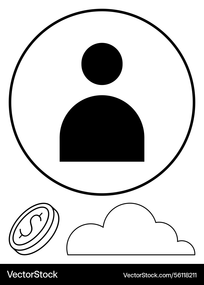User profile inside circle with coin and cloud User profile inside circle with coin and cloud vector image